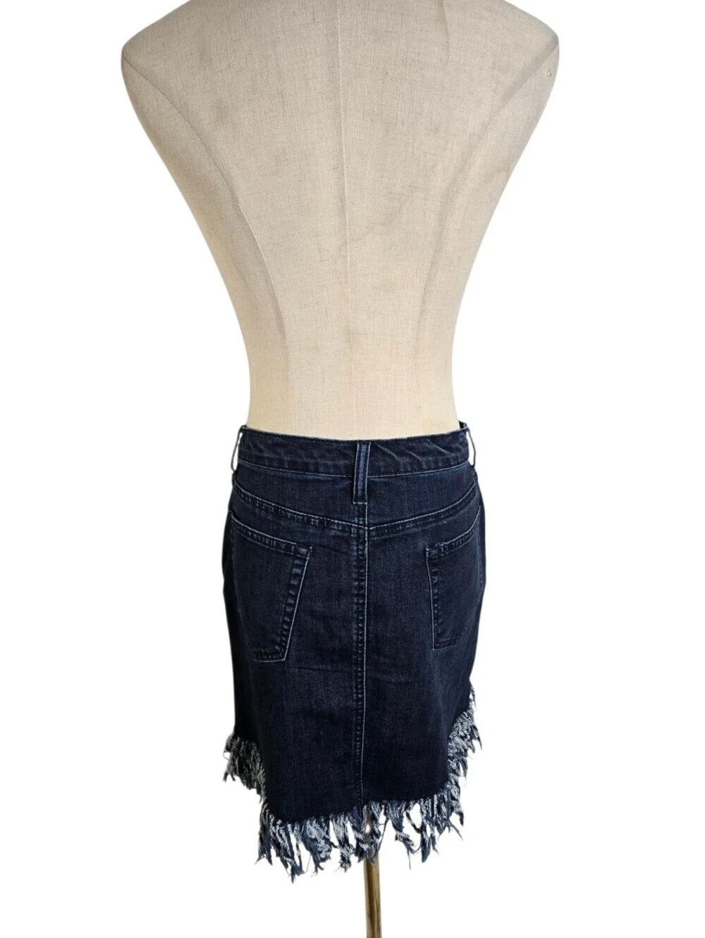 VENUS Dark Wash Denim MINI Skirt with Fringe